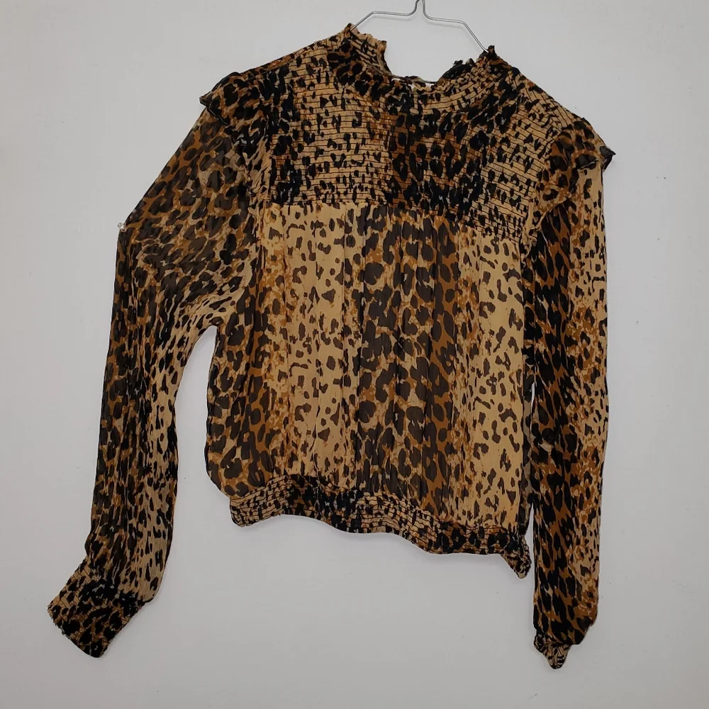 Free People Roma Leopard Print Mock Neck Blouse